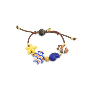 Bracelet élastique Acqua bleu et camel