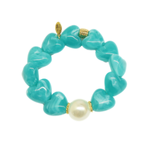 Bracelet Gabrielle cœurs turquoise et perle blanche