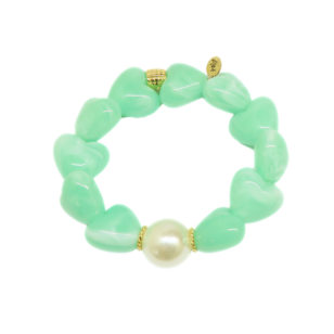Bracelet Gabrielle cœurs vert d'eau et perle blanche