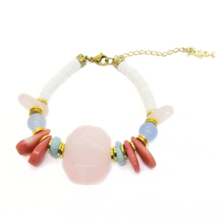Bracelet Yna Quartz rose et corail bambou rose