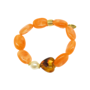 Bracelet Gabrielle perles orange et cœur léopard