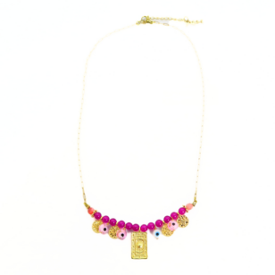 Ras de cou Ibiza Agate fuchsia et corail