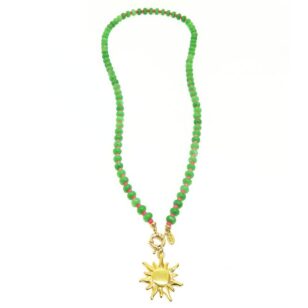 Sautoir Cocktail jade vert et fuchsia